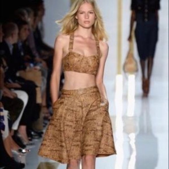 Diane Von Furstenberg Tops - Diane Von Furstenburg RUNWAY Leather Racerback Bustier Crop Top in Cork